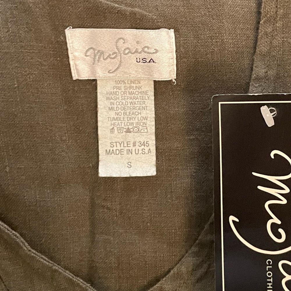 MoSaic Army Green Linen Tunic Size Small - Picture 3 of 3